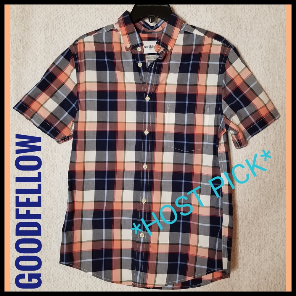 Goodfellow*Navy Plaid Button-down Shirt